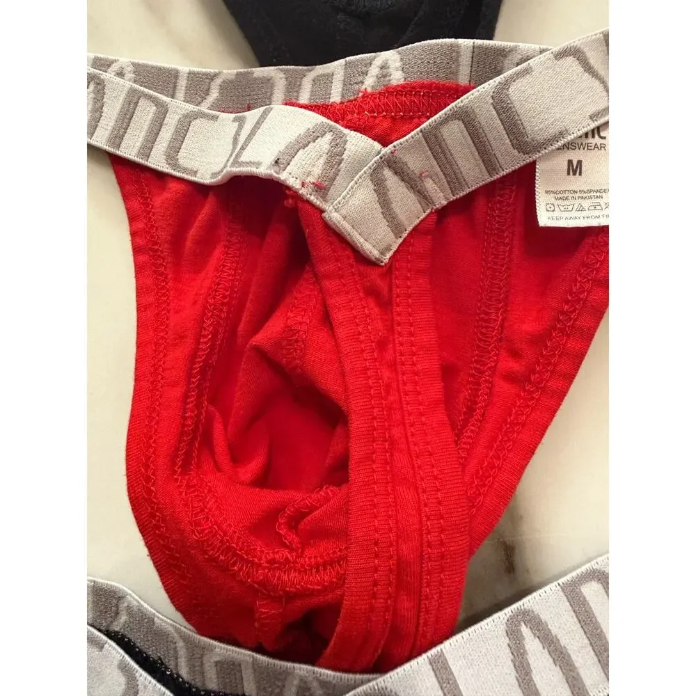 NEW Set Of 3 Blanc Menswear Cotton Classic G-String Thong Color Black Red Medium